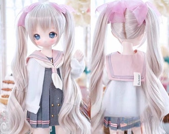 1/3 BJD Mädchen Cosplay lange wellige Haare, Perücke mit zwei Zöpfen für Bjd DD MDD Puppe, Puppenzubehör