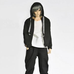 Boy BJD Doll Clothes, Full Set for 1/3 1/4 Hoodie+Trousers+Vest Black Green Gray Khaki