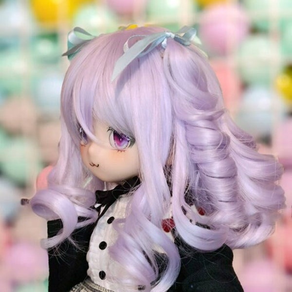 9-10" 8-9" 7-8" 6-7" Bjd Light Purple Mixed Long Wavy Styled Hair Wigs For 1/3 1/4 1/6 BJD MSD SD Doll