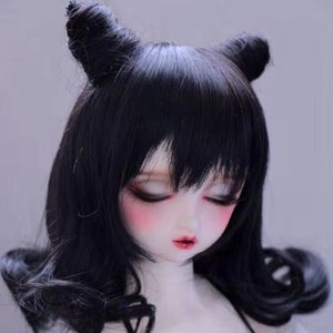 1/3 1/4 1/6 BJD Wig Black with Two Ponytails Hair For 9-10" 8-9" 7-8" 6-7" MSD SD Doll