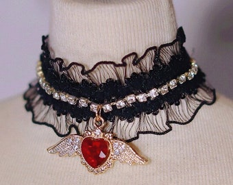 Bjd Doll Angel Heart Necklace,The Lace Choker for 1/3 1/4 Bjd Uncle SD MDD Doll,Doll Jewelry Accessories