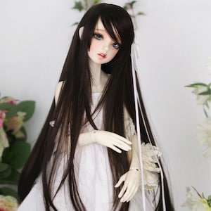 Long Black Straight BJD Doll Wig,For 9-10 inch 8-9 inch 7-8 inch 6-7 inch 5-6 inch Bjd Sd Msd Mdd Yosd Doll, Smart Doll, Doll Accessories