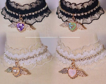 Bjd Doll Angel Heart Necklace,The Lace Choker for 1/3 1/4 Bjd Uncle SD MDD Doll,Doll Jewelry Accessories