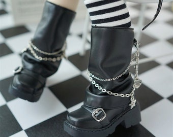 1/4 1/6 BJD Doll Shoes, Square toe thick-soled chain stack boots for 7-8" 6-7" Bjd Msd Yosd Doll,Mini Footwear Doll Accessories