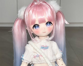 1/3 1/4 Girl BJD Wig, Colorful Long Styled Hair with Ponytails for 9-10" 8-9" 7-8" Bjd MSD SD Doll,Doll Accessories