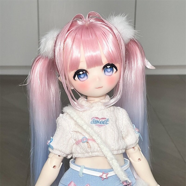 1/3 1/4 Girl BJD Wig, Colorful Long Styled Hair with Ponytails for 9-10" 8-9" 7-8" Bjd MSD SD Doll,Doll Accessories