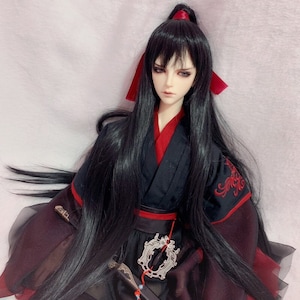 Vintage style Boy BJD Doll Wig,8-9&quot;7-8&quot;6-7&quot;Long Straight with Ponytail Hair for Bjd Sd Mdd Msd Smart Dolls, Doll Accessories