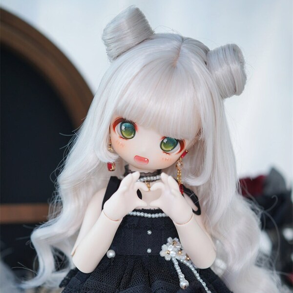 1/3 1/4 Girl BJD Doll Wig,Long Wavy Wig with two ponytails for 9-10" 8-9'' 7-8" Bjd SD MSD Doll,Doll Accessories