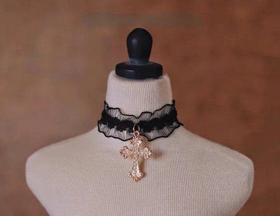 1/3 1/4 Bjd Doll Crucifix Necklace,The Lace Choker for 3" 4" Bjd Uncle MDD Doll,Doll Jewelry Accessories