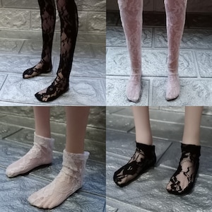 1/3 1/4 1/6 1/8 BJD SD Lolita Doll Thigh-high Lace Ankle Cotton Socks,Black and White Clothes Accessories