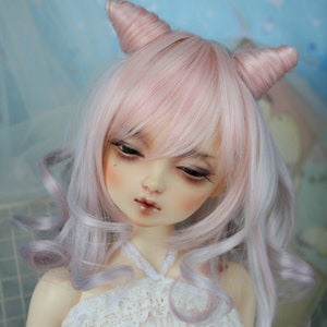 1/3 1/4 1/6 BJD Wig Mixed Pink with Two Ponytails Hair For 9-10" 8-9" 7-8" 6-7" MSD SD Doll