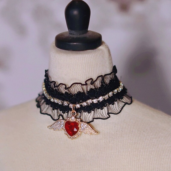 Bjd Doll Angel Heart Necklace,The Lace Choker for 1/3 1/4 Bjd Uncle SD MDD Doll,Doll Jewelry Accessories