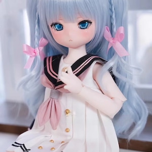 1/3 1/4 1/6 Bjd Cosplay Curly Hair,Double ponytails with Bowknot Braid Wig for BJD MDD SD Doll,Dolls Accessories Blue