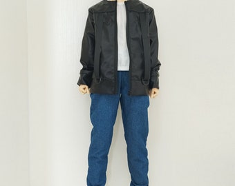 BJD Doll Clothes Full Set For 1/3 1/4 1/6 Coat+trousers+White/Black T-shirt