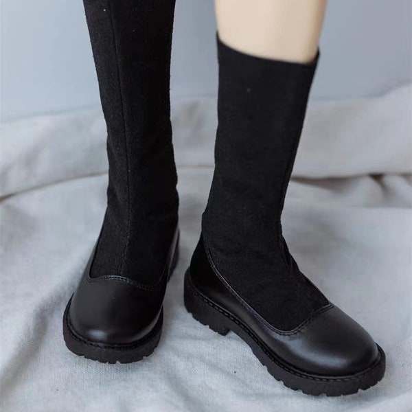 1/3 1/4 BJD Black Shoes for ID75 Uncle MSD Bjd Doll,Round Toe Leather Patch Fabric Martin Doll Boots,Doll Accessories