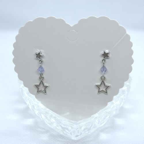Star Drop Earrings--Silver/Lavender