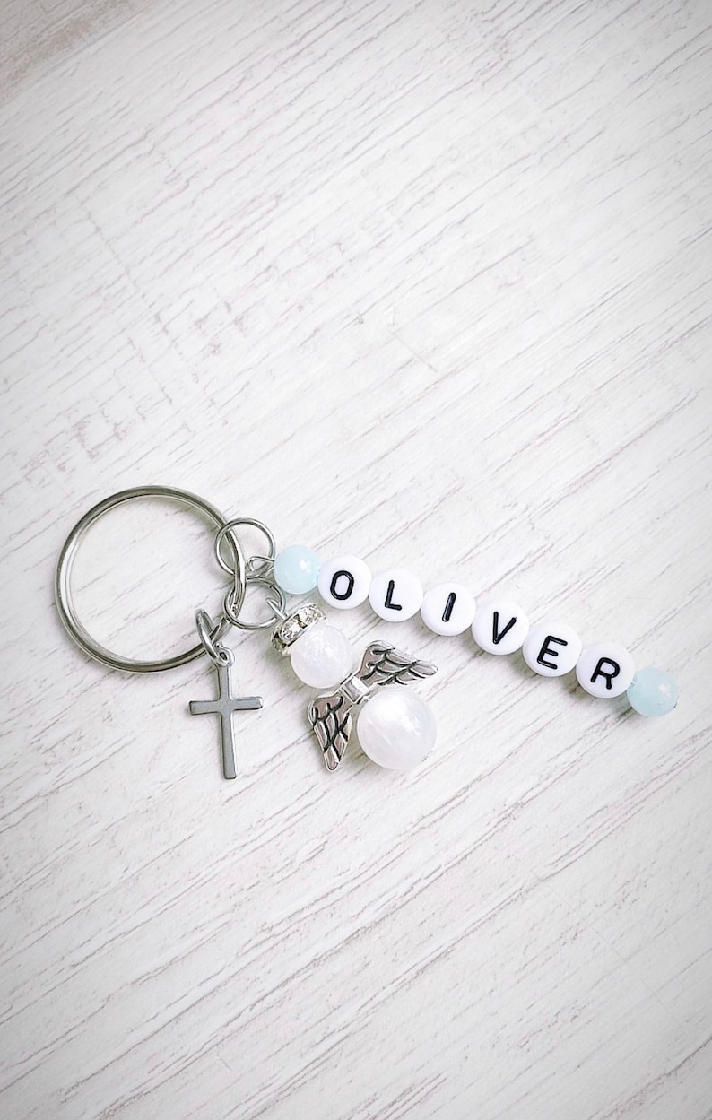 Guardian Angel Baptism Keychain Gift Name Lucky Charm
