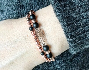 Bracelet set Fatima's hand 925 rose gold plated