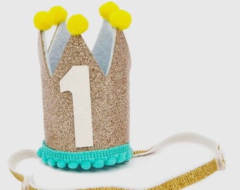 1st Birthday Crown Party Hat Gold Baby Child Party One