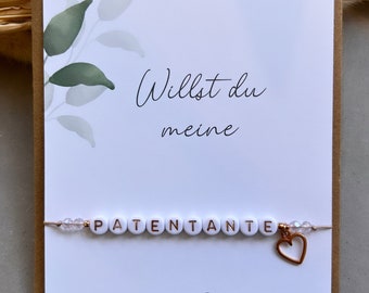 Octrooivragen | tante | Je wordt tante | Armband met kaartje | Gepersonaliseerd | | Familie | Cadeau | Doop