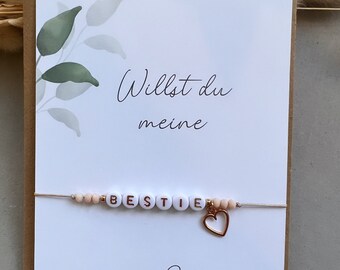 Patentante Fragen | Bestie | Beste Freundin | Armband mit Karte | Personalisiert |  | Familie | Geschenk | Taufe | Wunschwort