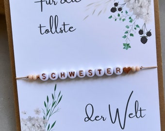 Beste Schwester | Bestie | Beste Freundin | Armband mit Karte | Personalisiert | Krankenschwester | Wunschwort | Geschenk