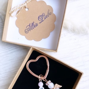 Schutzengel | Glücksbringer | personalisiert | Schlüsselanhänger mit Name inklusive Geschenkbox  | Roségold |