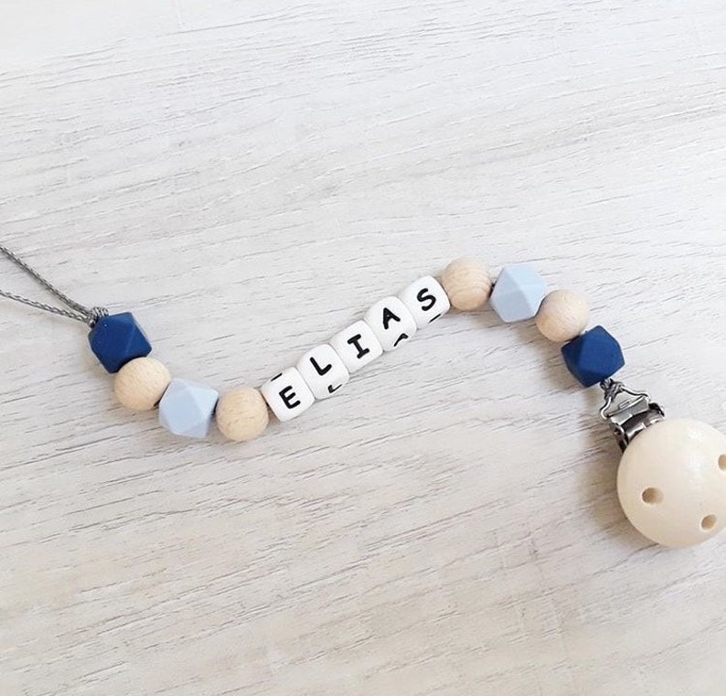 Pacifier chain with name and bite ring set
