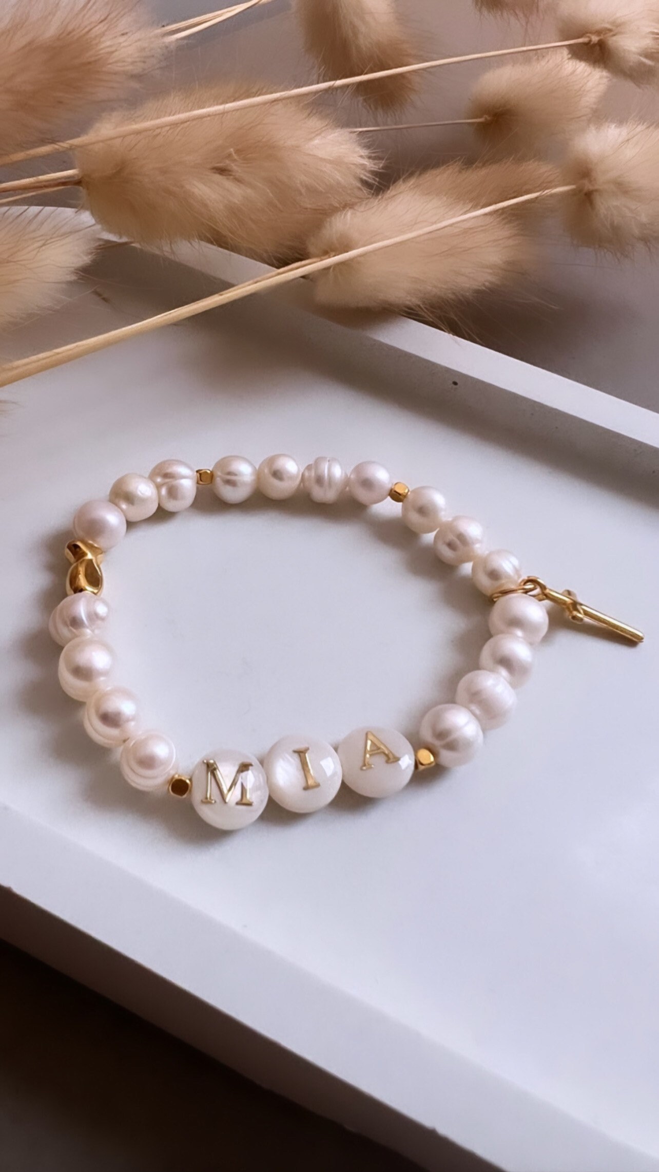 Personalized Freshwater Pearl Bracelet with Name| Communion,Confirmation, Baptism Gift| Baby Shower Gift