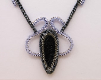 Collier Cubic RAW mit Sonnenstein; anthrazit-blau-silber