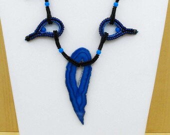 Necklace "Paisley Agate"; water blue-black