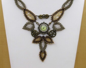 Nature is timeless - jewelry set with watch - necklace + earrings; bronze antique-gold