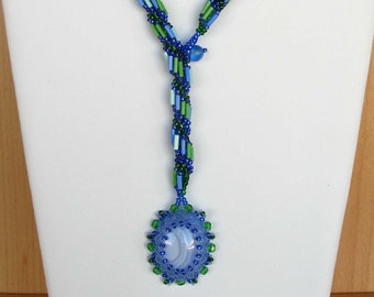 necklace with chalcedony; blue-green