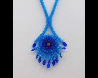 Schmuckset "Millefiori-Feder" blau; Kette+Ohrringe