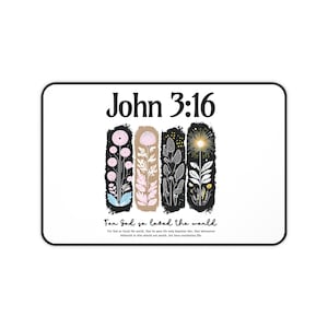 Christian Desk Mat Mouse Pad, Bible Verse John 3:16, Religious Office Decor, Scripture Desk Accessory, Christian Gift