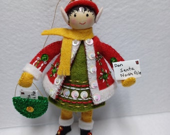 Twas the Night Before Christmas felt ornament girl elf, mmmcrafts