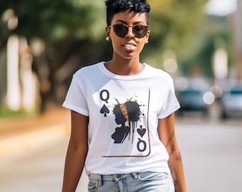 Black Queen Card T-shirt: Melanin Afro Art Graphic Tee