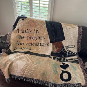 Inspirational Black Queen Throw Blanket: &quot;I Walk In The Prayers&quot; Cotton Woven Art