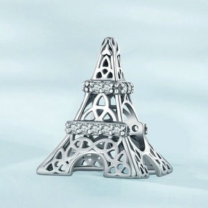 Sterling Silver 3D Eiffel Tower Charm & Pendant Valentine's Gifts, Eiffel Tower Pendant For Paris Necklace Pandora Style, Travel Jewelry image 2