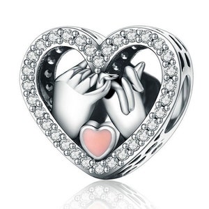 Sterling Silver Pinky Promise Charm With CZ, Heart Charm For Pandora Style Bracelets, Promise Bracelet & Necklace, Comforting Hug Ring