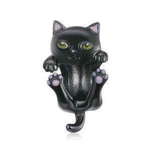 スターリングシルバーの黒猫チャームと犬チャームは、ヨーロピアンチャームブレスレットにフィットします。犬好きの方へのギフト、猫好きの方へのギフト、動物猫ジュエリー。