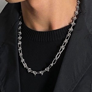 Waterproof Silver Barb Wire Necklace For Mens Jewelry, Knot Chain Necklace For Mens Necklace, Chain Choker For Stacking Steel Chain Necklace image 1