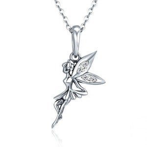 Sterling Silver Flying Angel Charm With CZ, Silver Tinkerbell Charm Fits European Charms Bracelet, Fairy Pendant Tinkerbell Necklace Yes, Charm & Chain