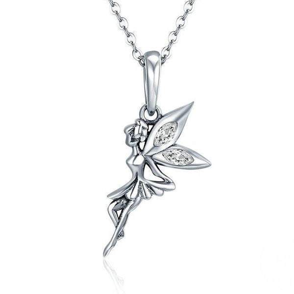 Breloque ange volant en argent sterling avec CZ, breloque fée clochette en argent pour bracelet à breloques européen, collier fée clochette avec pendentif fée