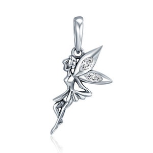 Sterling Silver Flying Angel Charm With CZ, Silver Tinkerbell Charm Fits European Charms Bracelet, Fairy Pendant Tinkerbell Necklace No, Charm Only