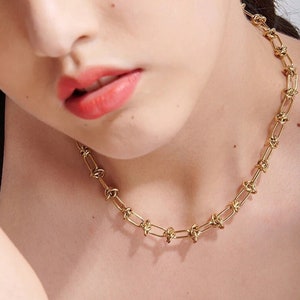 Waterproof 18K Gold Silver Barb Wire Necklace, Knot Chain Necklace & Gold Knot Bracelet, Chain Choker, Love Knot Chain For Stacking Necklace image 1