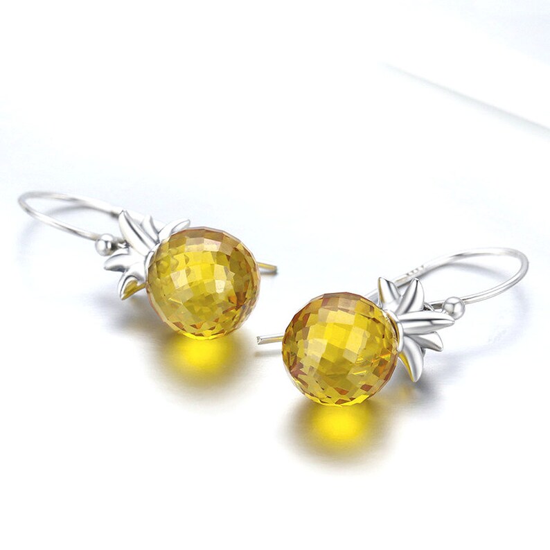 Sterling Silver Pineapple Charm & Yellow Crystal Pendant Charm, Pineapple Pendant Fits European Charm Bracelet, Hawaiian Pineapple Earrings image 10