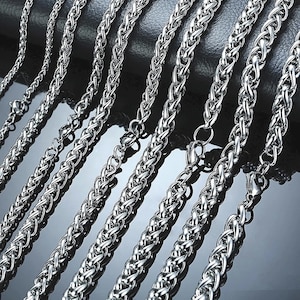 Waterproof Stainless Steel Chain Necklace 316L, Silver Chain For Pendant, Wheat Chain For Men & Women, 3mm, 4mm, 5mm, 6mm, 7.5mm, 18" -  30"