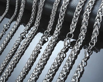 Waterproof Stainless Steel Chain Necklace 316L, Silver Chain For Pendant, Wheat Chain For Men & Women, 3mm, 4mm, 5mm, 6mm, 7.5mm, 18" -  30"