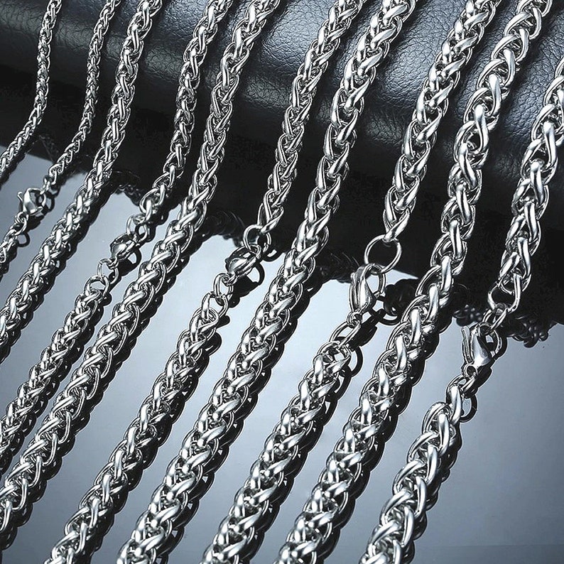 Waterproof Stainless Steel Chain Necklace 316L, Silver Chain For Pendant, Wheat Chain For Men & Women, 3mm, 4mm, 5mm, 6mm, 7.5mm, 18 30 image 1
